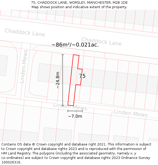 75, CHADDOCK LANE, WORSLEY, MANCHESTER, M28 1DE: Plot and title map