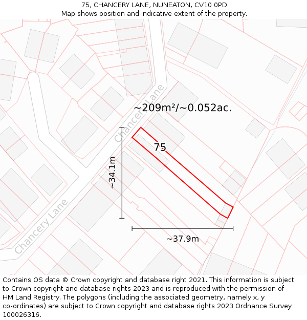75, CHANCERY LANE, NUNEATON, CV10 0PD: Plot and title map
