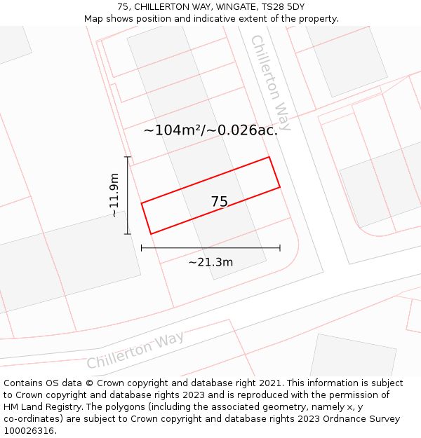 75, CHILLERTON WAY, WINGATE, TS28 5DY: Plot and title map