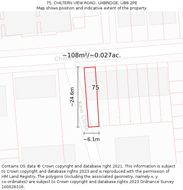 75, CHILTERN VIEW ROAD, UXBRIDGE, UB8 2PE: Plot and title map