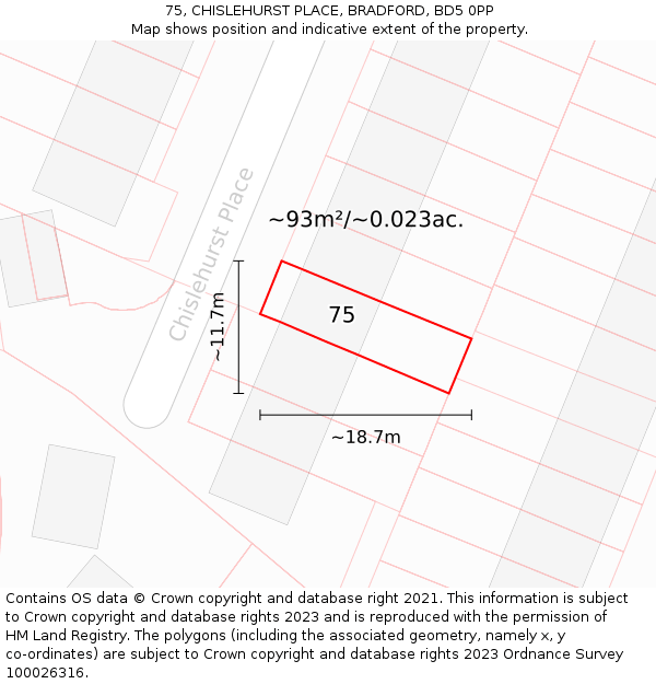 75, CHISLEHURST PLACE, BRADFORD, BD5 0PP: Plot and title map