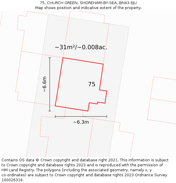 75, CHURCH GREEN, SHOREHAM-BY-SEA, BN43 6JU: Plot and title map