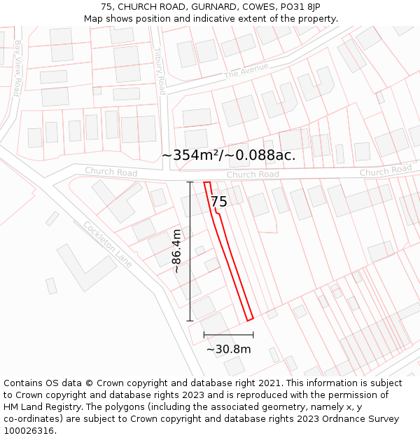75, CHURCH ROAD, GURNARD, COWES, PO31 8JP: Plot and title map