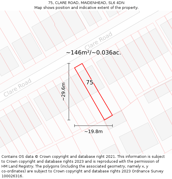 75, CLARE ROAD, MAIDENHEAD, SL6 4DN: Plot and title map
