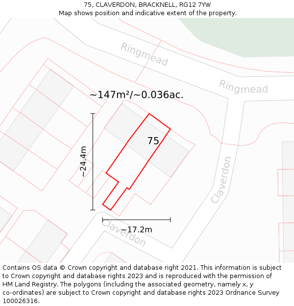 75, CLAVERDON, BRACKNELL, RG12 7YW: Plot and title map