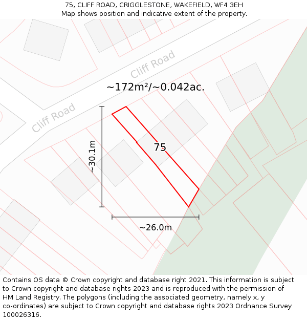 75, CLIFF ROAD, CRIGGLESTONE, WAKEFIELD, WF4 3EH: Plot and title map