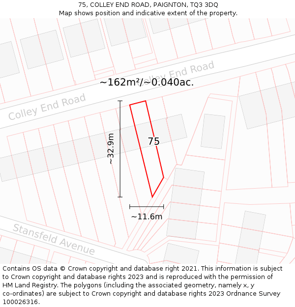 75, COLLEY END ROAD, PAIGNTON, TQ3 3DQ: Plot and title map