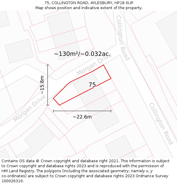 75, COLLINGTON ROAD, AYLESBURY, HP18 0UP: Plot and title map