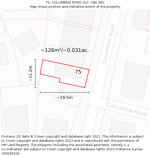75, COLUMBINE ROAD, ELY, CB6 3WL: Plot and title map