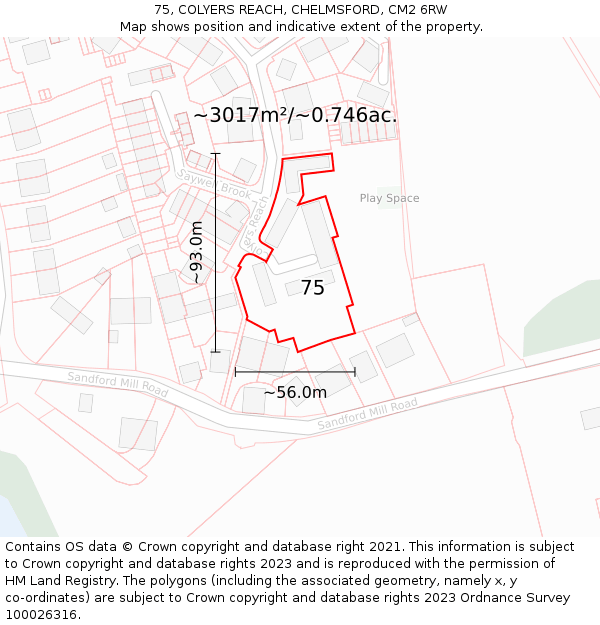 75, COLYERS REACH, CHELMSFORD, CM2 6RW: Plot and title map
