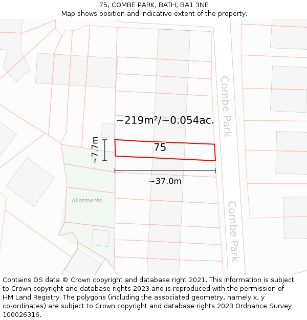75, COMBE PARK, BATH, BA1 3NE: Plot and title map