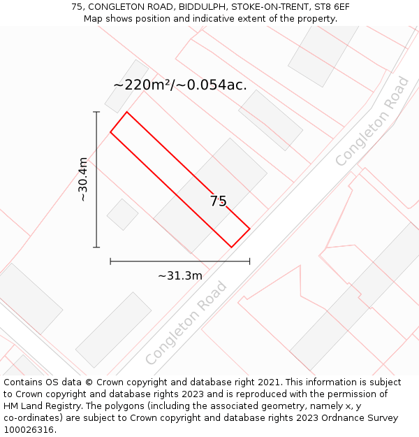 75, CONGLETON ROAD, BIDDULPH, STOKE-ON-TRENT, ST8 6EF: Plot and title map
