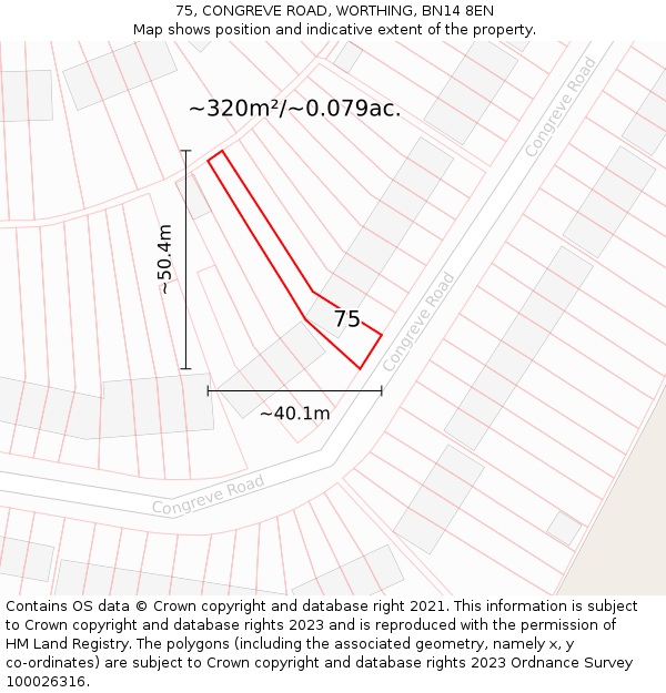 75, CONGREVE ROAD, WORTHING, BN14 8EN: Plot and title map