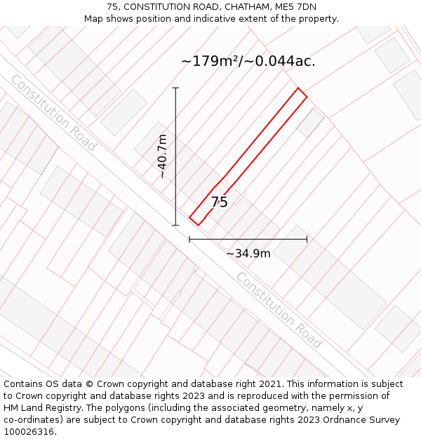 75, CONSTITUTION ROAD, CHATHAM, ME5 7DN: Plot and title map
