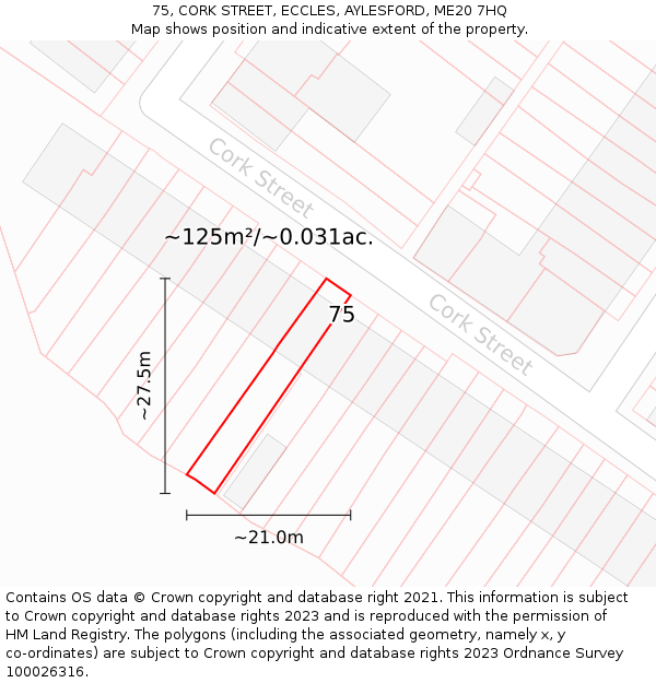 75, CORK STREET, ECCLES, AYLESFORD, ME20 7HQ: Plot and title map