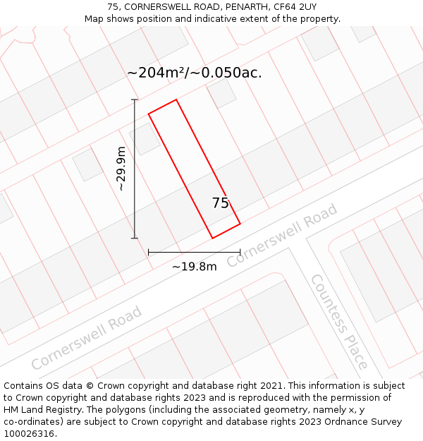 75, CORNERSWELL ROAD, PENARTH, CF64 2UY: Plot and title map