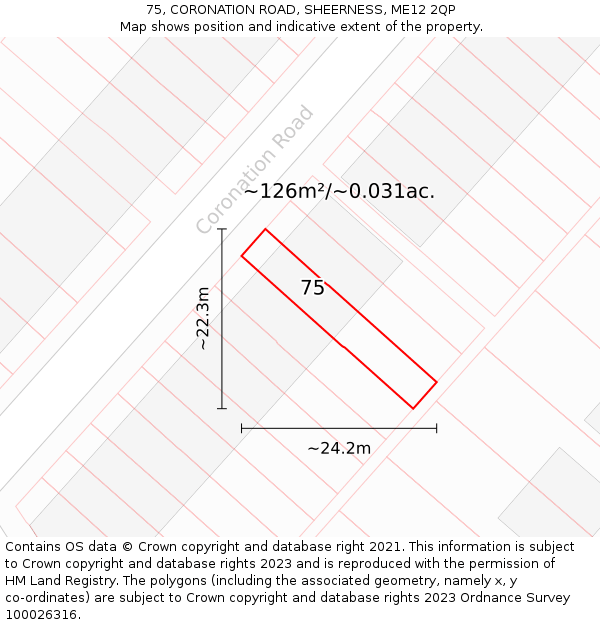 75, CORONATION ROAD, SHEERNESS, ME12 2QP: Plot and title map