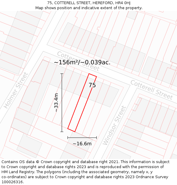 75, COTTERELL STREET, HEREFORD, HR4 0HJ: Plot and title map