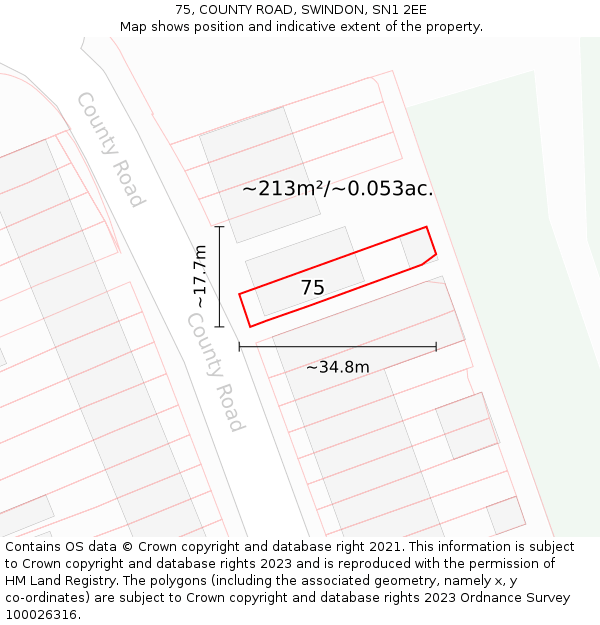 75, COUNTY ROAD, SWINDON, SN1 2EE: Plot and title map