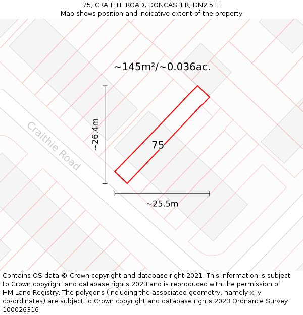 75, CRAITHIE ROAD, DONCASTER, DN2 5EE: Plot and title map