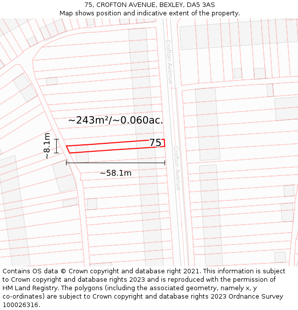 75, CROFTON AVENUE, BEXLEY, DA5 3AS: Plot and title map
