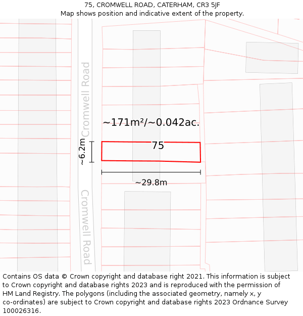 75, CROMWELL ROAD, CATERHAM, CR3 5JF: Plot and title map