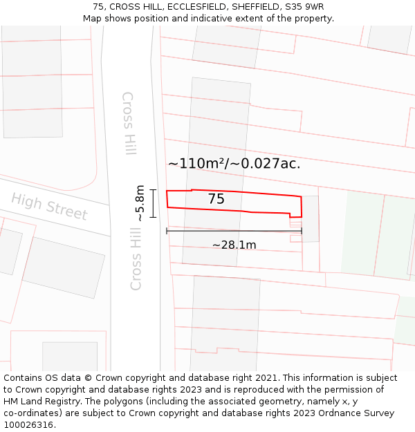 75, CROSS HILL, ECCLESFIELD, SHEFFIELD, S35 9WR: Plot and title map