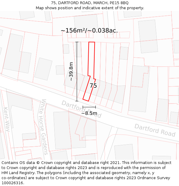 75, DARTFORD ROAD, MARCH, PE15 8BQ: Plot and title map