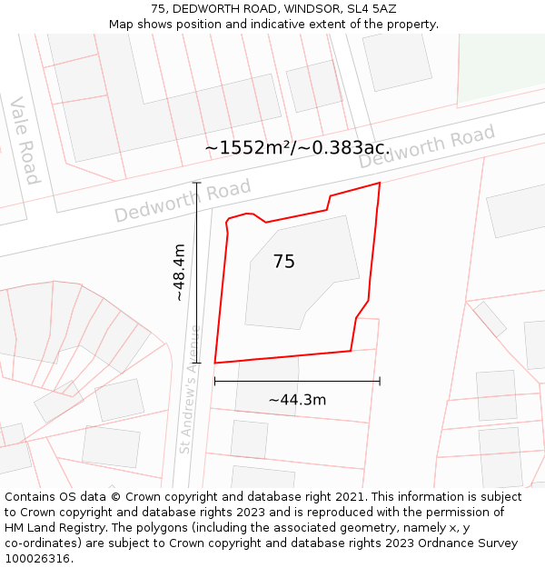 75, DEDWORTH ROAD, WINDSOR, SL4 5AZ: Plot and title map