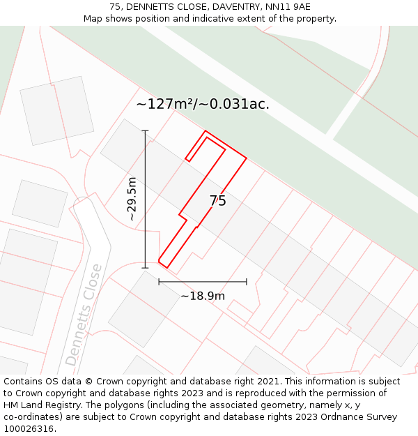75, DENNETTS CLOSE, DAVENTRY, NN11 9AE: Plot and title map