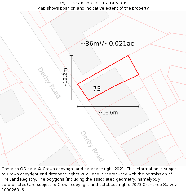 75, DERBY ROAD, RIPLEY, DE5 3HS: Plot and title map