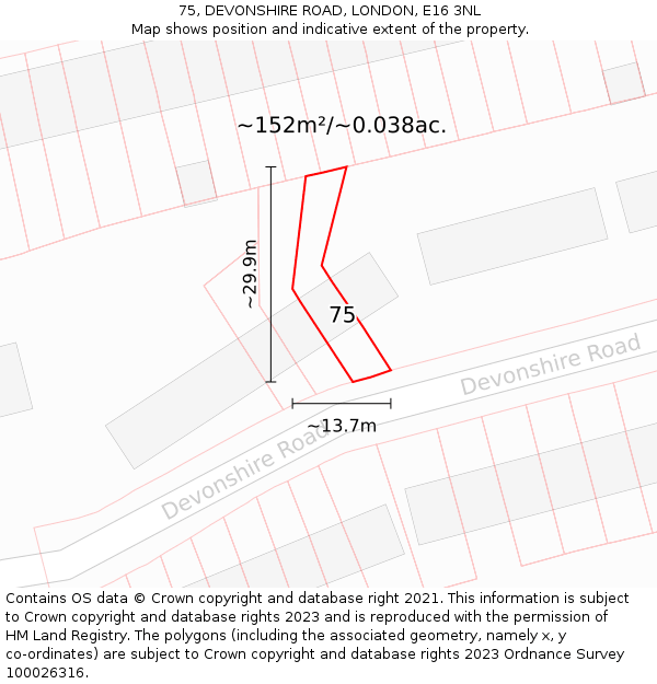 75, DEVONSHIRE ROAD, LONDON, E16 3NL: Plot and title map