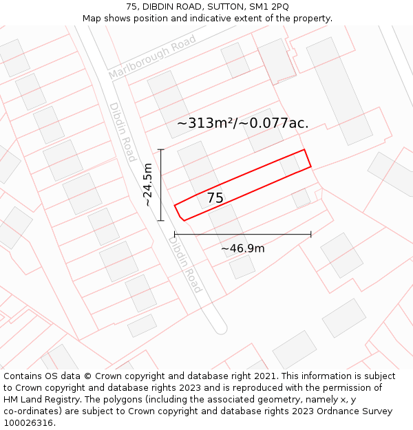 75, DIBDIN ROAD, SUTTON, SM1 2PQ: Plot and title map
