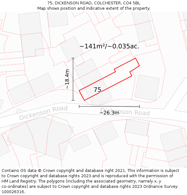 75, DICKENSON ROAD, COLCHESTER, CO4 5BL: Plot and title map