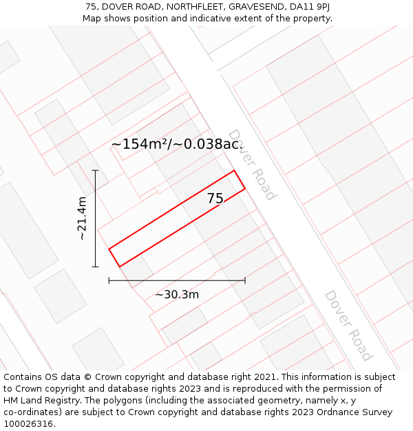 75, DOVER ROAD, NORTHFLEET, GRAVESEND, DA11 9PJ: Plot and title map