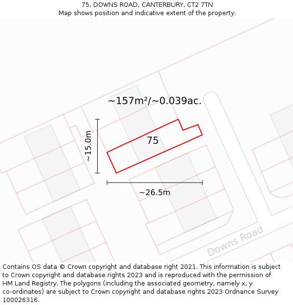 75, DOWNS ROAD, CANTERBURY, CT2 7TN: Plot and title map