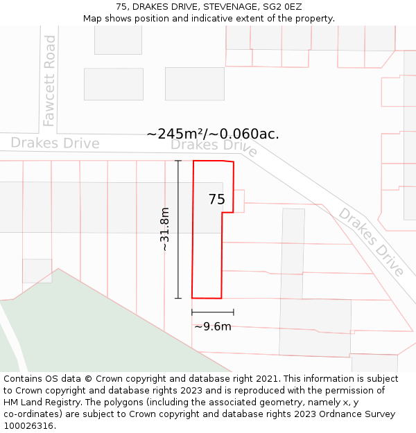 75, DRAKES DRIVE, STEVENAGE, SG2 0EZ: Plot and title map
