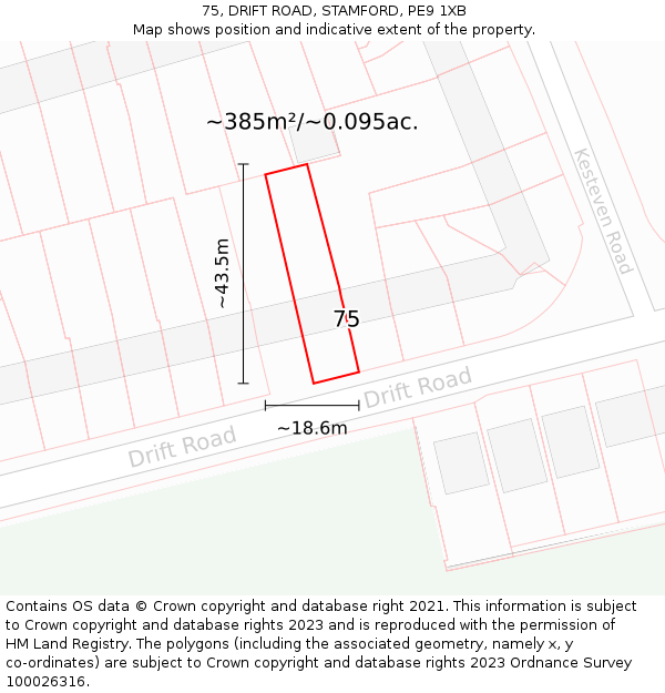 75, DRIFT ROAD, STAMFORD, PE9 1XB: Plot and title map
