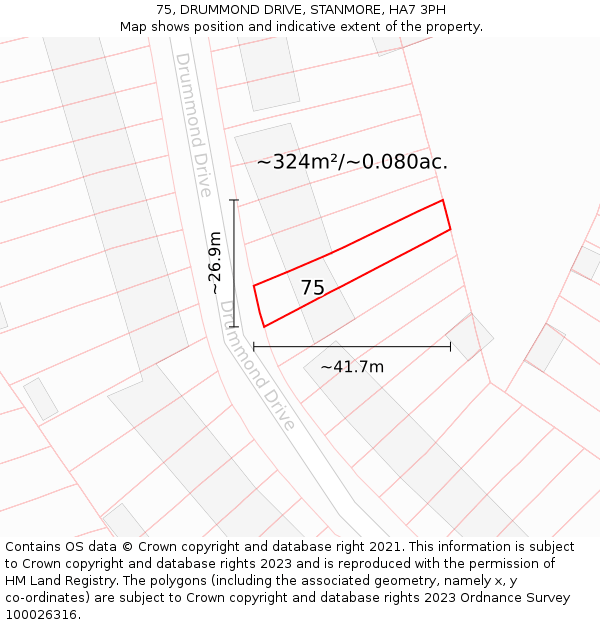 75, DRUMMOND DRIVE, STANMORE, HA7 3PH: Plot and title map