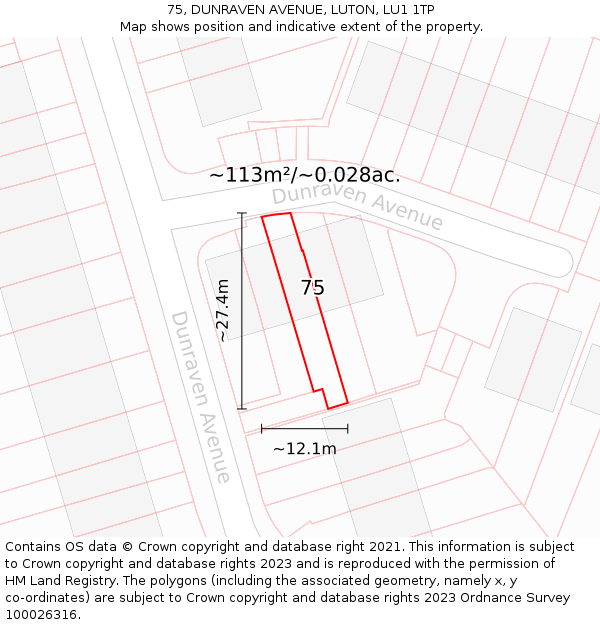 75, DUNRAVEN AVENUE, LUTON, LU1 1TP: Plot and title map