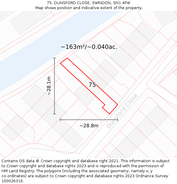 75, DUNSFORD CLOSE, SWINDON, SN1 4PW: Plot and title map
