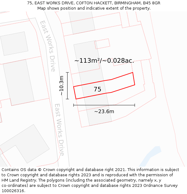 75, EAST WORKS DRIVE, COFTON HACKETT, BIRMINGHAM, B45 8GR: Plot and title map