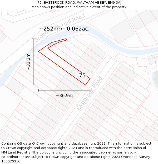 75, EASTBROOK ROAD, WALTHAM ABBEY, EN9 3AJ: Plot and title map
