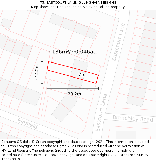 75, EASTCOURT LANE, GILLINGHAM, ME8 6HG: Plot and title map