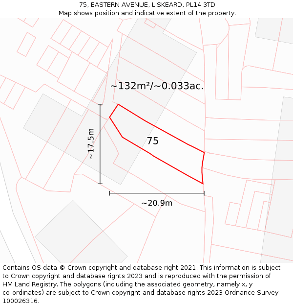 75, EASTERN AVENUE, LISKEARD, PL14 3TD: Plot and title map