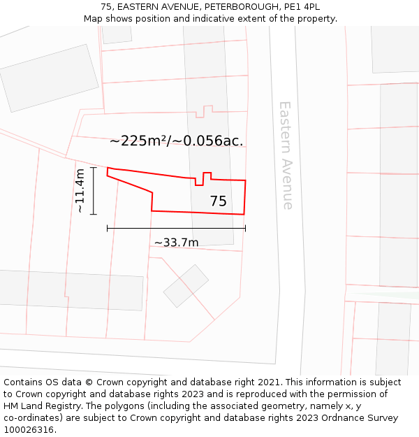 75, EASTERN AVENUE, PETERBOROUGH, PE1 4PL: Plot and title map