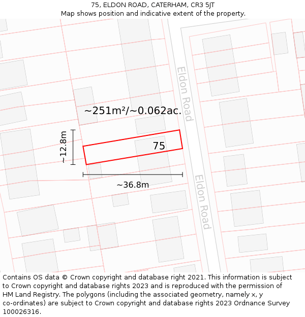 75, ELDON ROAD, CATERHAM, CR3 5JT: Plot and title map