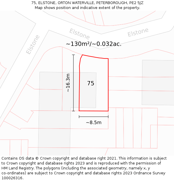 75, ELSTONE, ORTON WATERVILLE, PETERBOROUGH, PE2 5JZ: Plot and title map