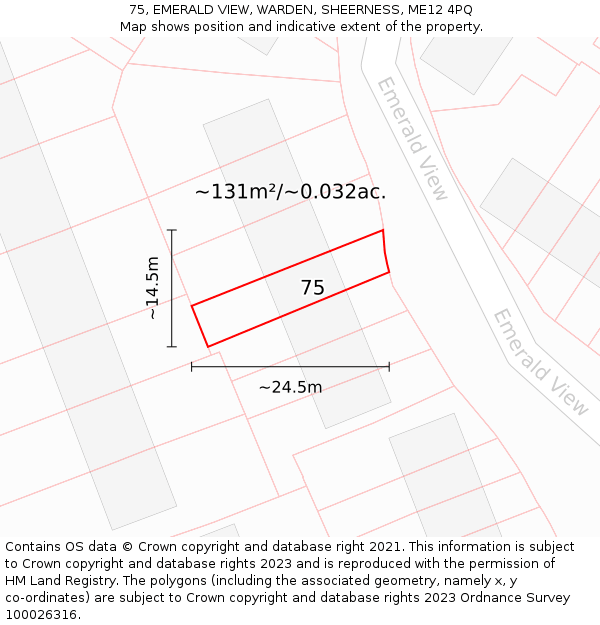 75, EMERALD VIEW, WARDEN, SHEERNESS, ME12 4PQ: Plot and title map