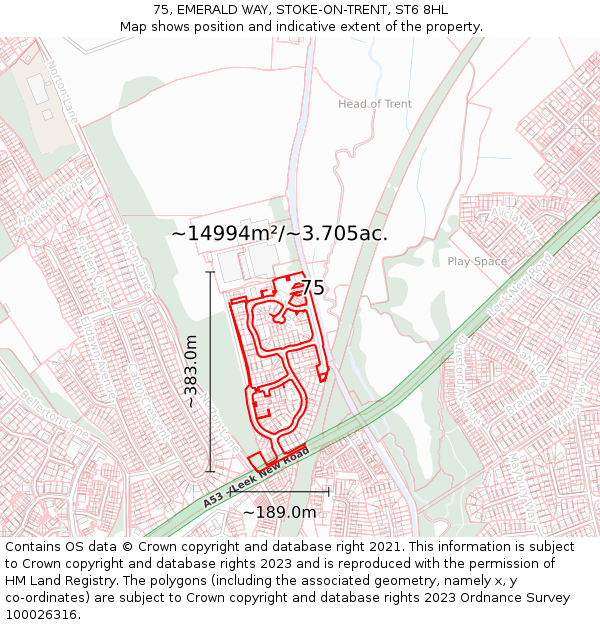 75, EMERALD WAY, STOKE-ON-TRENT, ST6 8HL: Plot and title map